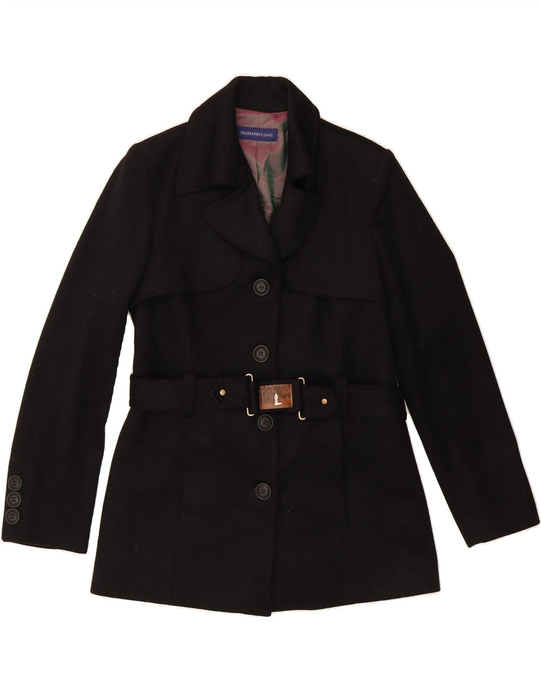 TRUSSARDI Womens Overcoat IT 48 XL Black Wool Vintage Trussardi and Second-Hand Trussardi from Messina Hembry 