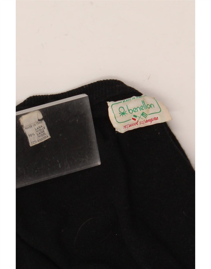 Benetton Damen-Pullover mit Rundhalsausschnitt, Größe 50, XL, schwarze Wolle