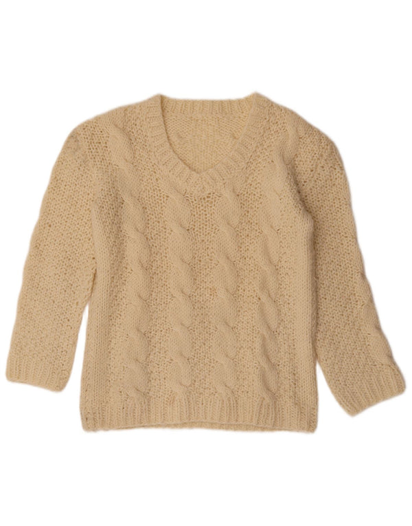 Vintage Damen V-Ausschnitt Pullover Pullover UK 14 Medium Beige