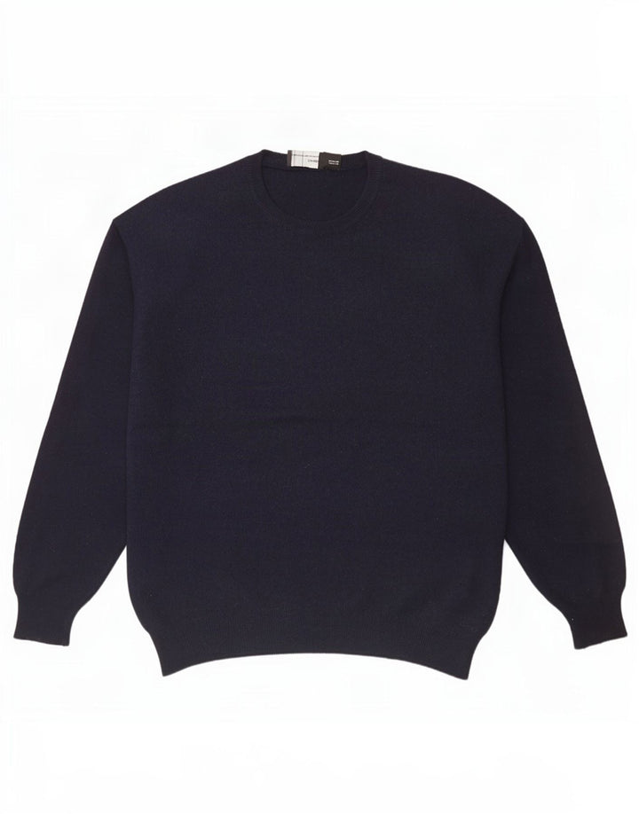 Zara Herren-Pullover mit Rundhalsausschnitt, XL, marineblaue Wolle