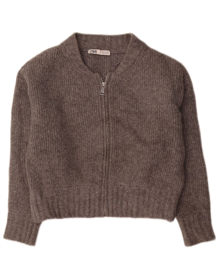 Zara Damen Crop Oversized Cardigan Pullover UK 10 Small Grau Acryl