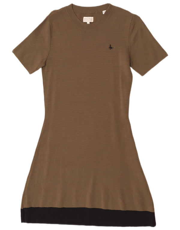 Jack Wills Damen-Pulloverkleid mit kurzen Ärmeln, UK-Gr. 12, mittleres Khaki, Farbblock