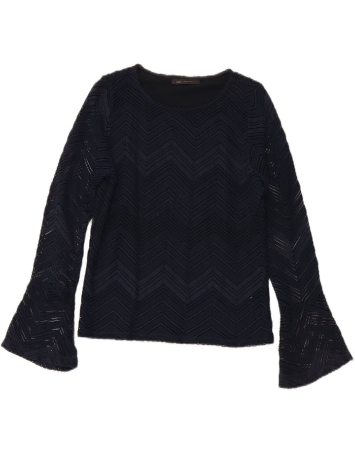MARKS & SPENCER Womens Blouse Top UK 8 Small  Navy Blue Chevron Vintage Marks & Spencer and Second-Hand Marks & Spencer from Messina Hembry 