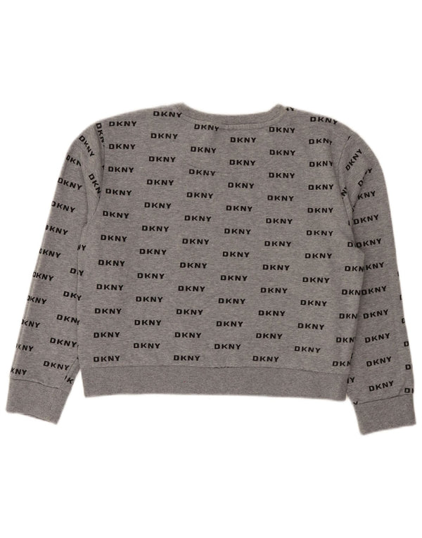 Dkny Womens Crop Graphic Sweatshirt Pullover UK 16 Large Graue Baumwolle