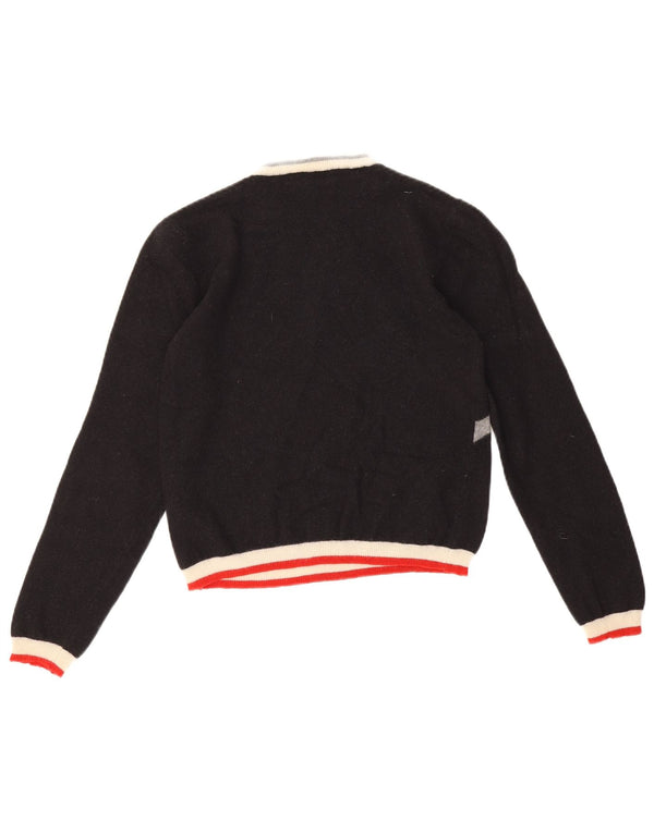 Fred Perry Damen Crop Crew Neck Pullover Pullover UK 4 XS Schwarz Geometrisch