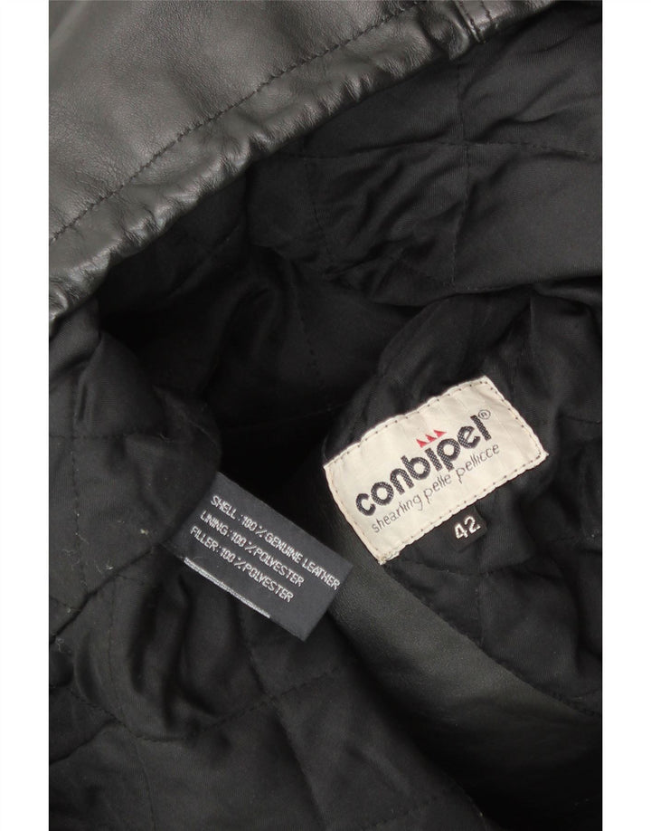 CONBIPEL Damen Übergroße Dufflejacke mit Kapuze IT 42 Mittelschwarzes Leder