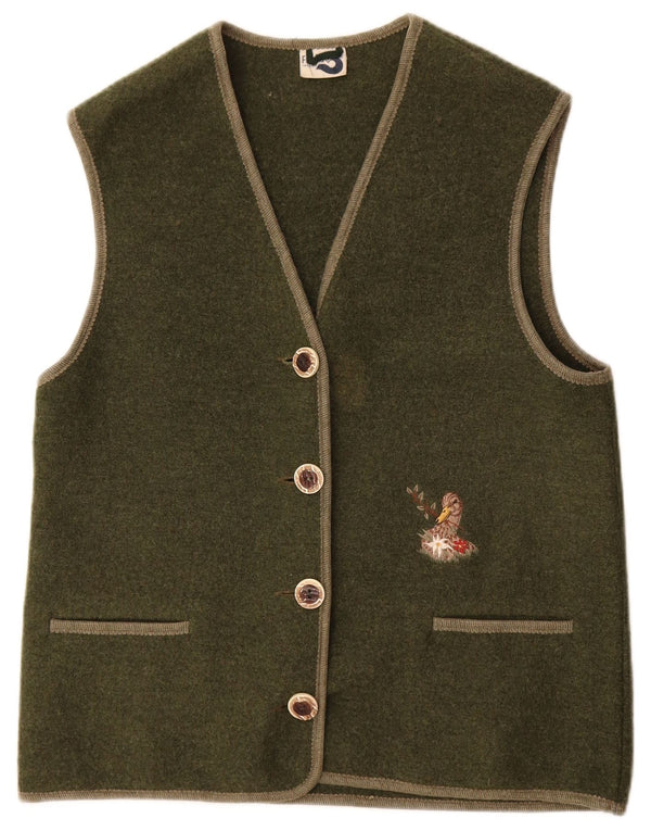 Vintage Damen Gilet UK 14 Medium Khaki Wolle