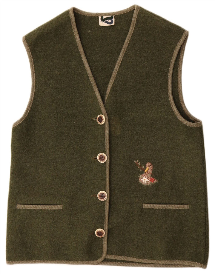 Vintage Damen Gilet UK 14 Medium Khaki Wolle