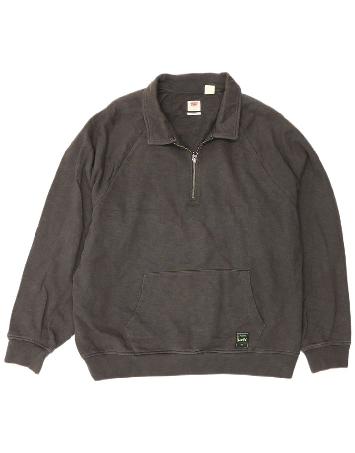 Levi's Herren-Sweatshirt mit entspanntem Polo-Ausschnitt, Größe L, aus grauer Baumwolle