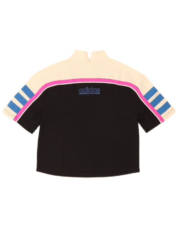 Adidas Damen Three Stripes Crop Graphic T-Shirt Top UK 6 XS Schwarz