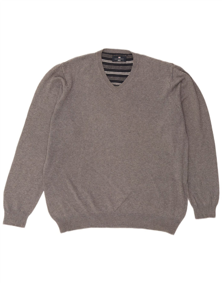 Marks & Spencer Herren Blue Harbor V-Ausschnitt Pullover Pullover Große graue Baumwolle