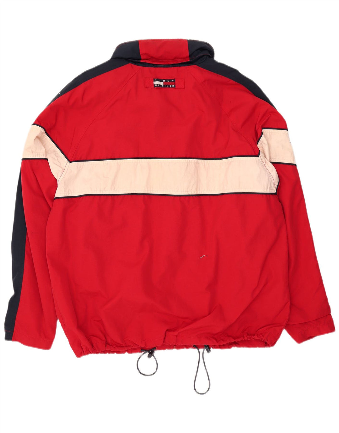 Tommy Hilfiger Herren-Regenjacke mit Kapuze, UK 40, großes rotes Colourblock-Nylon