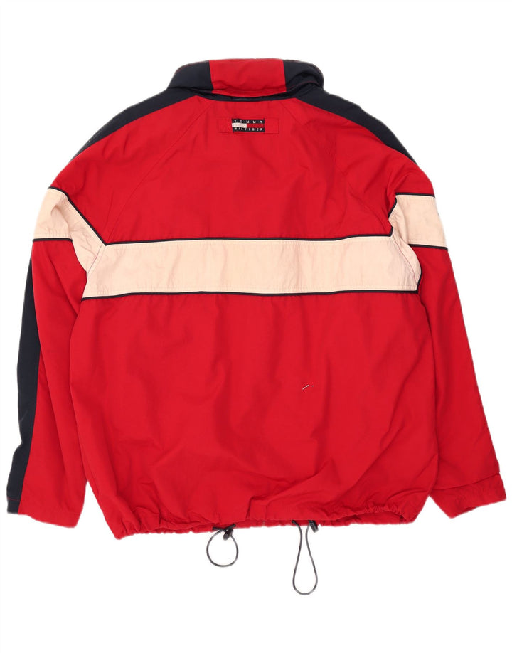 Tommy Hilfiger Herren-Regenjacke mit Kapuze, UK 40, großes rotes Colourblock-Nylon