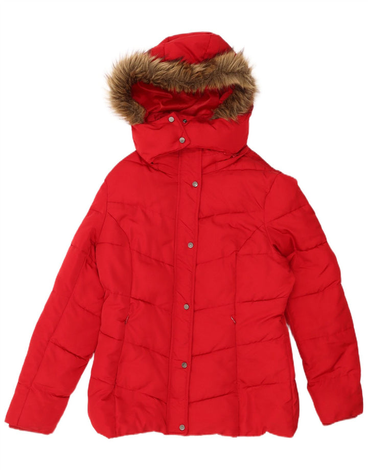 HOBBS Womens Hooded Padded Jacket UK 14 Large Red Polyester