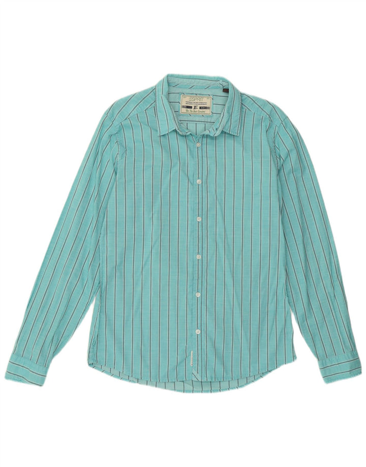 ESPRIT Herren Slim Fit Hemd Medium Türkis Nadelstreifen