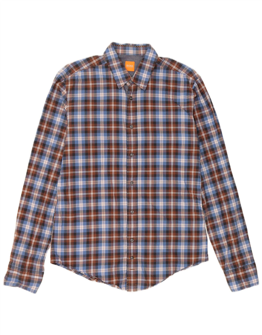 HUGO BOSS Herrenhemd aus mittelblau karierter Baumwolle