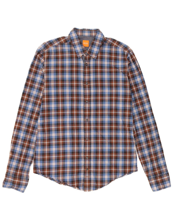 HUGO BOSS Mens Shirt Medium Blue Check Cotton
