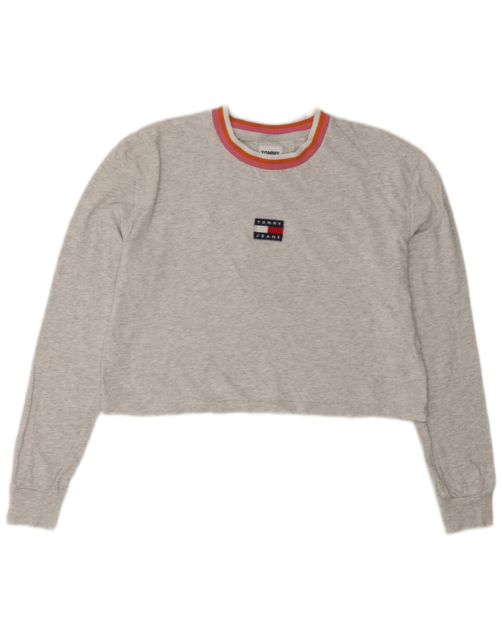 Tommy Hilfiger Damen Übergroßes Crop Top Langarm UK 10 Small Grau