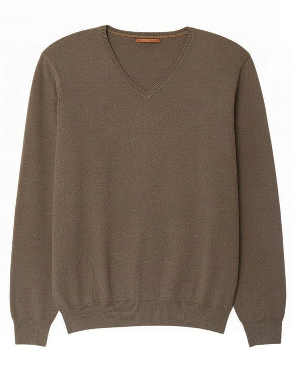 Massimo Dutti Herren-Pullover mit V-Ausschnitt, Größe L, Khaki