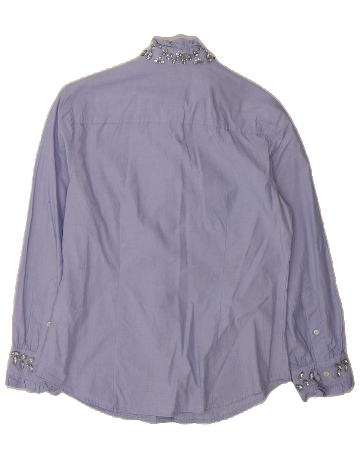 J. CREW Womens Petite Ruffle Front Shirt US 6 Medium Purple Cotton Vintage J. Crew and Second-Hand J. Crew from Messina Hembry 