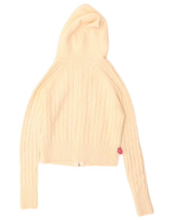 Vintage Damen Crop Cardigan mit Kapuze IT 38 XS Off White