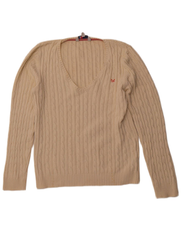 CREW CLOTHING Damen-Pullover mit V-Ausschnitt, UK 18, XL, cremefarbene Baumwolle