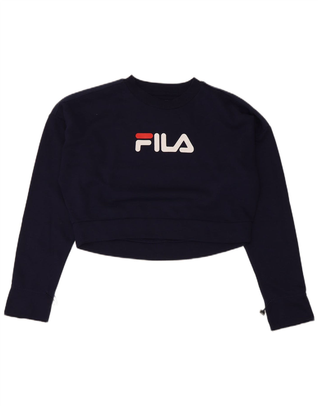Fila Damen Crop Graphic Top Langarm UK 14 Mittel Marineblau Farbblock
