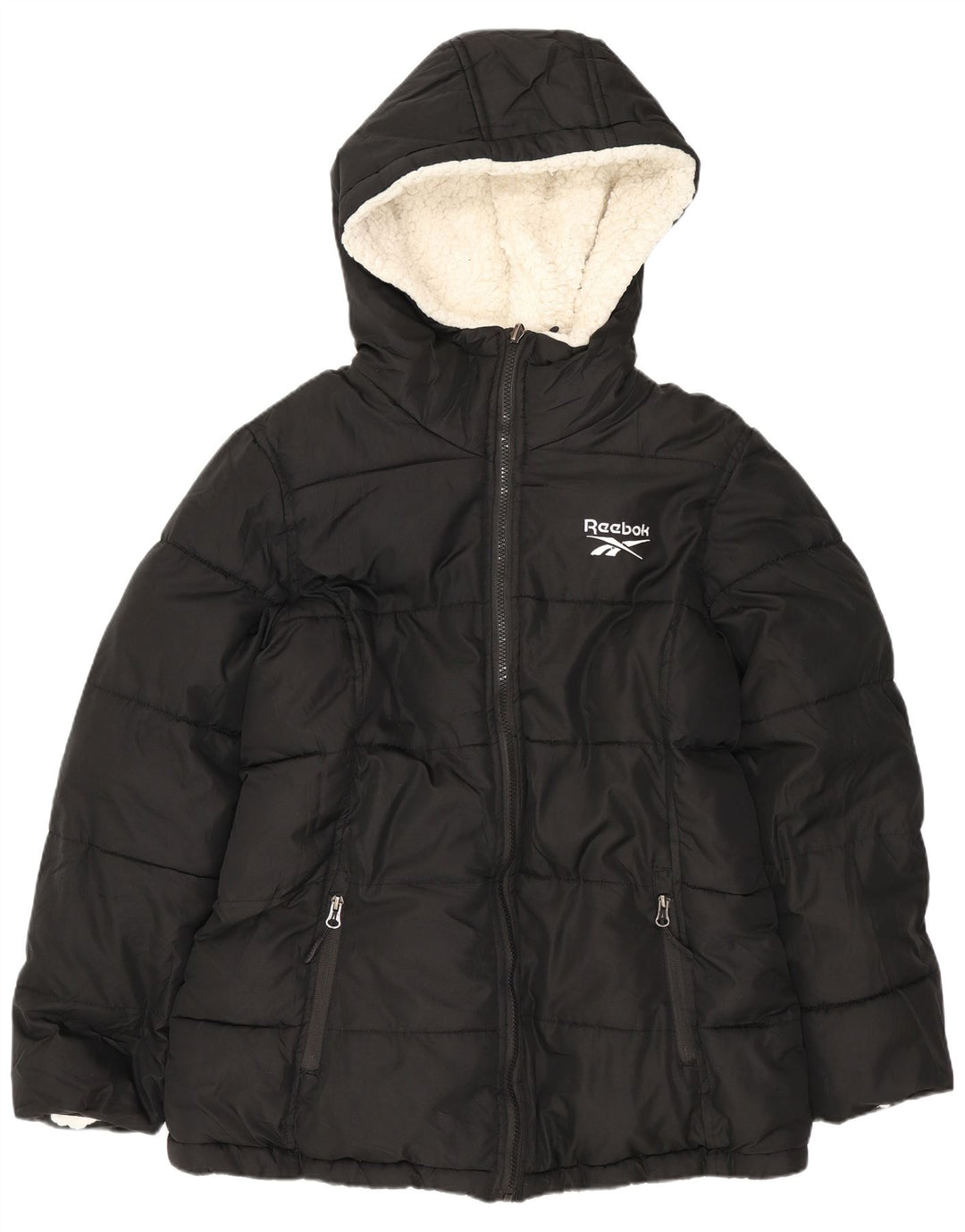 Reebok Womens Hooded Reversible Wattierte Jacke UK 14 Medium Schwarz Polyester