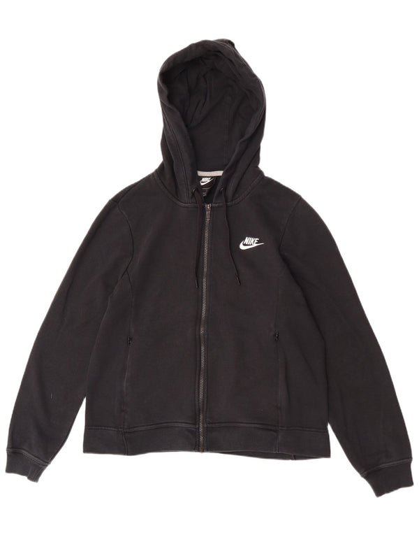 Nike Damen Zip Hoodie Pullover UK 14 Mittelschwarze Baumwolle