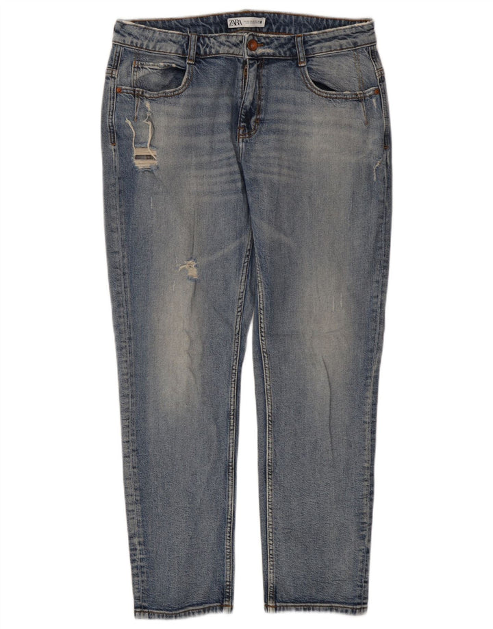 Zara Damen Distressed Slim Jeans EU 40 Medium W30 L28 Blaue Baumwolle