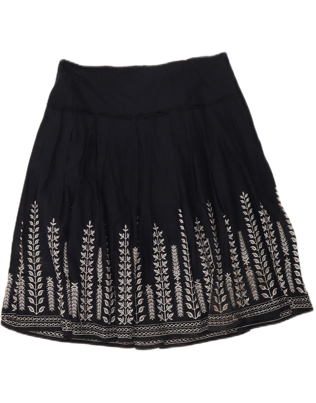 Marks & Spencer Damen-Plissee-A-Linien-Rock, W30, mittleres Marineblau mit Blumenmuster