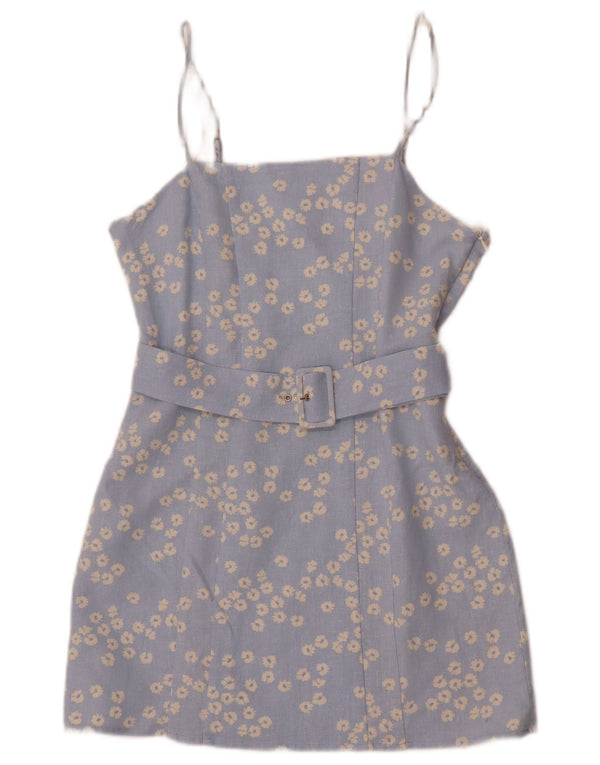 Zara Damen Ärmelloses schulterfreies Kleid UK 12 Mittelblaues Blumenmuster