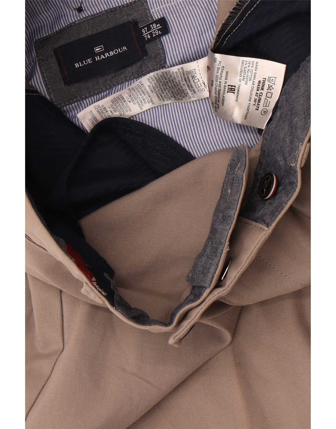 Marks & Spencer Blaue Harbor-Kurzhose für Herren, W38, L25, graue Baumwolle