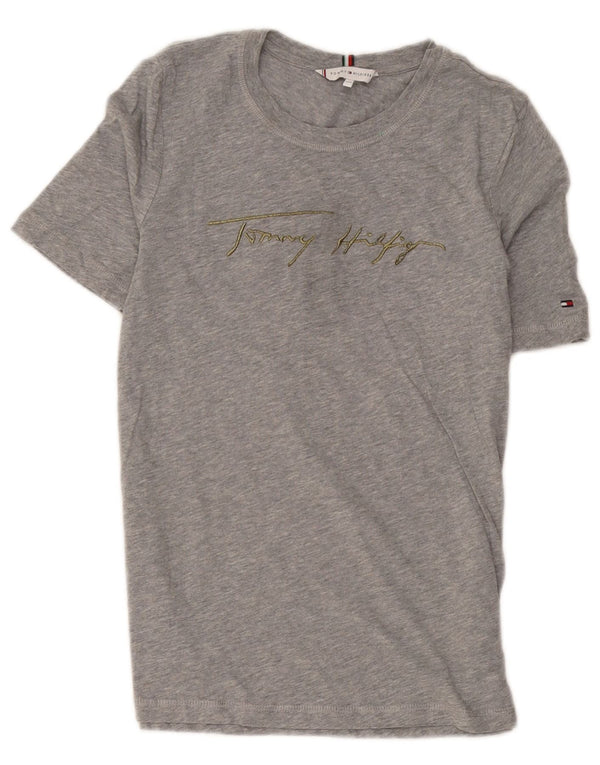 Tommy Hilfiger Damen Grafik-T-Shirt-Oberteil UK 2 2XS Graue Baumwolle