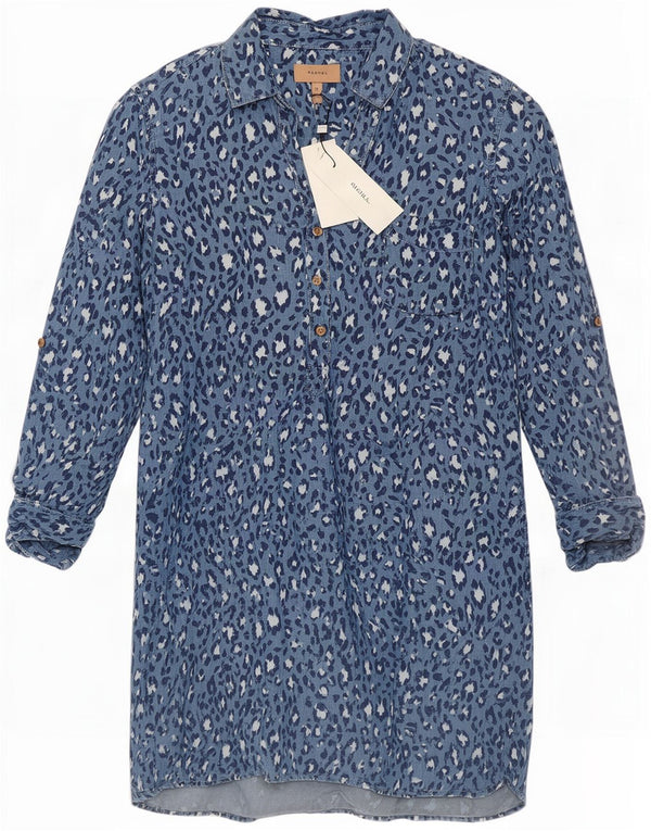 Kachel Damen Pullover-Hemdkleid UK 12 Mittelblaues Lyocell mit Animal-Print