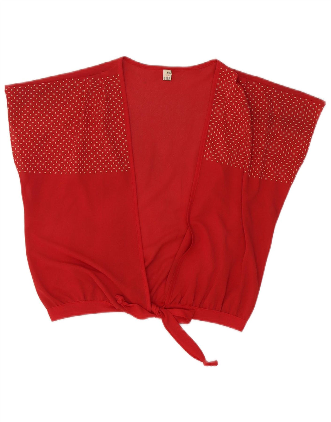 Vintage Damen-Cardigan mit Krawatte vorne, Größe 46, großes rot geflecktes Triacetat