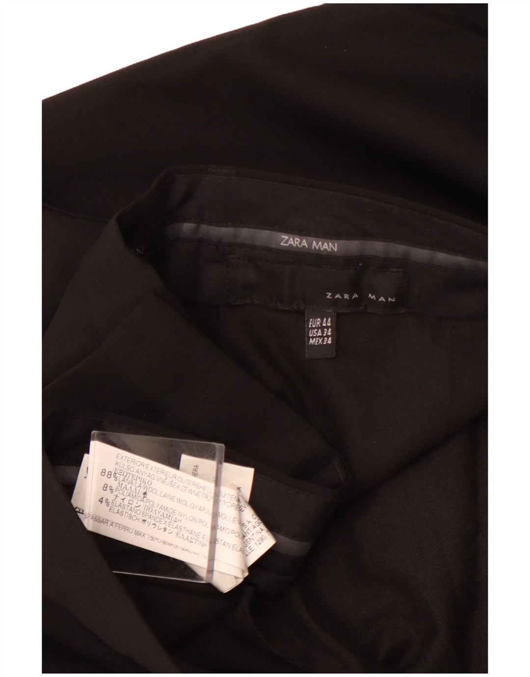 ZARA Herren-Anzughose, gerade, EU 44, Größe L, W34, L31, schwarze Wolle