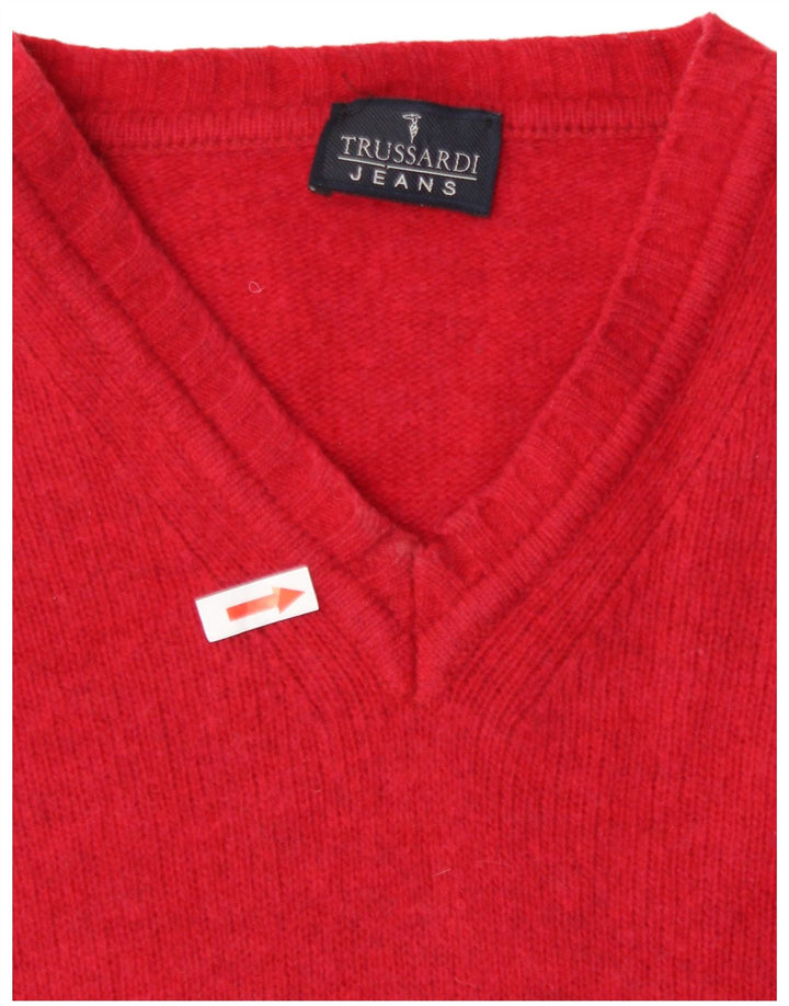 Trussardi Herren-Pullover mit V-Ausschnitt aus mittelroter Wolle
