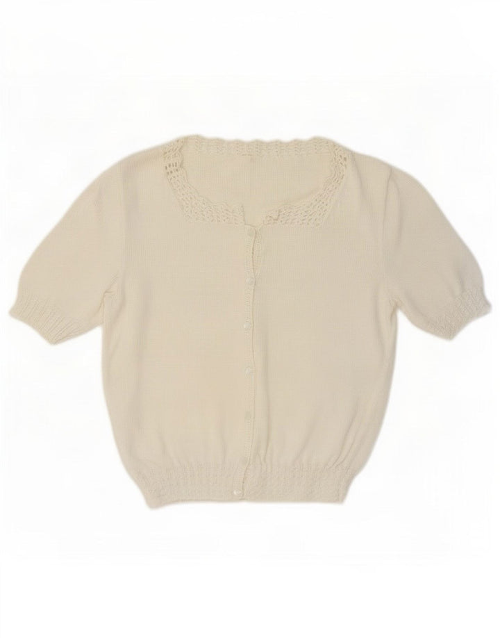 Vintage Damen Kurzarm Bluse Top UK 14 Mittelweiß