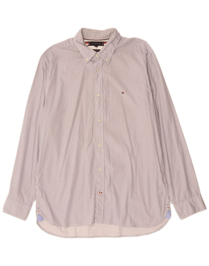 TOMMY HILFIGER Herren Regular Fit Hemd XL weiß gefleckte Baumwolle