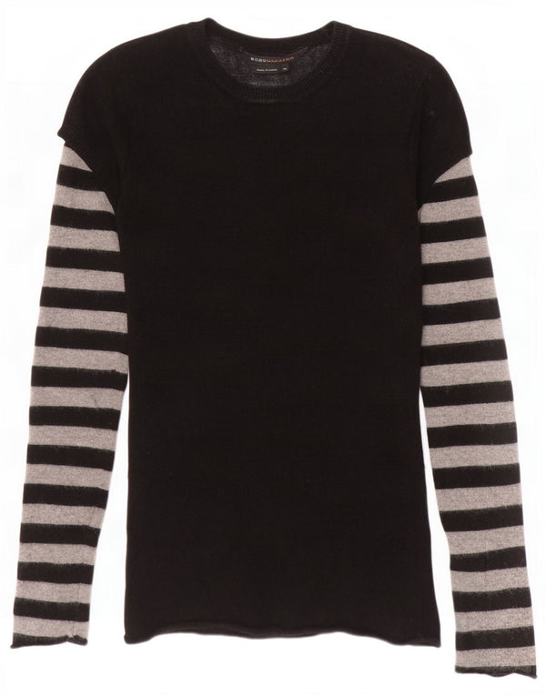 BCBGMAXAZRIA Damen-Pullover mit grafischem Rundhalsausschnitt, Gr. 6, XS, Schwarz gestreift