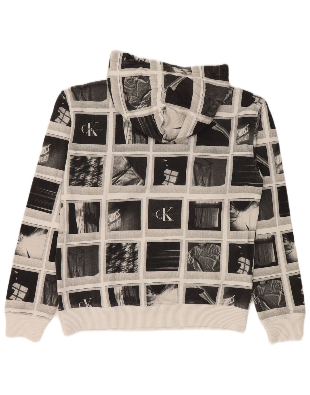 Calvin Klein Jeans Jungen-Pullover mit grafischem Kapuzenpullover, 13–14 Jahre, graues Patchwork