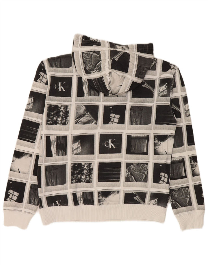 Calvin Klein Jeans Jungen-Pullover mit grafischem Kapuzenpullover, 13–14 Jahre, graues Patchwork