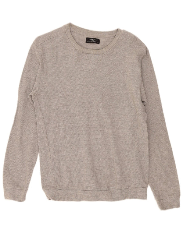 Zara Herren-Pullover mit U-Boot-Ausschnitt, mittelgraue Baumwolle