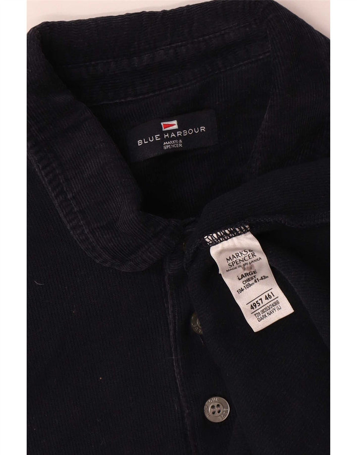 Marks & Spencer Herren Blue Harbor Langarm-Poloshirt, Größe L, Marineblau