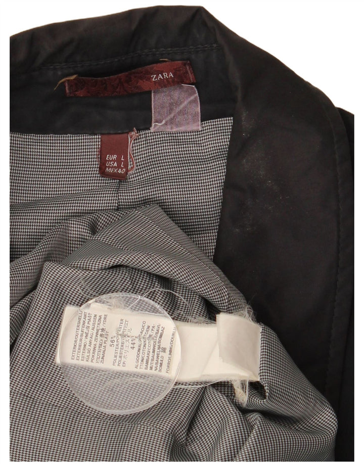 Zara Herren Trenchcoat UK 40 Large Schwarz Polyester