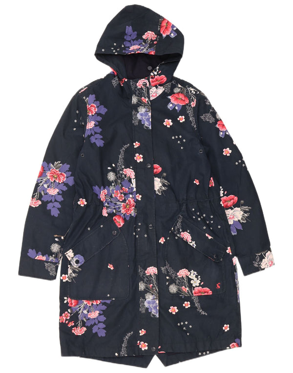 Joules Damen-Regenmantel mit Kapuze, UK 12, mittleres Marineblau mit Blumenmuster, Polyester