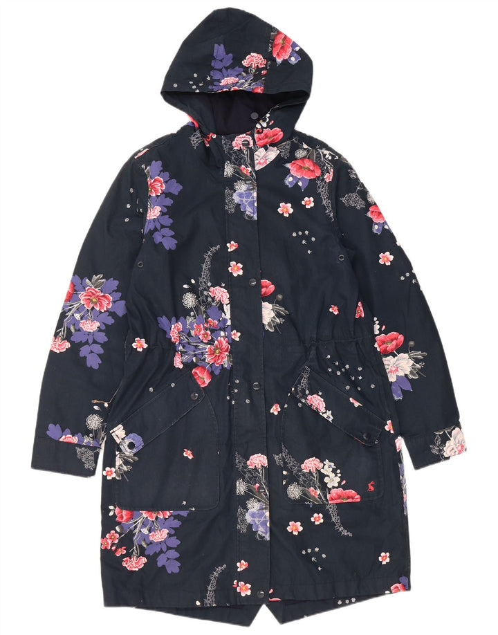 Joules Damen-Regenmantel mit Kapuze, UK 12, mittleres Marineblau mit Blumenmuster, Polyester