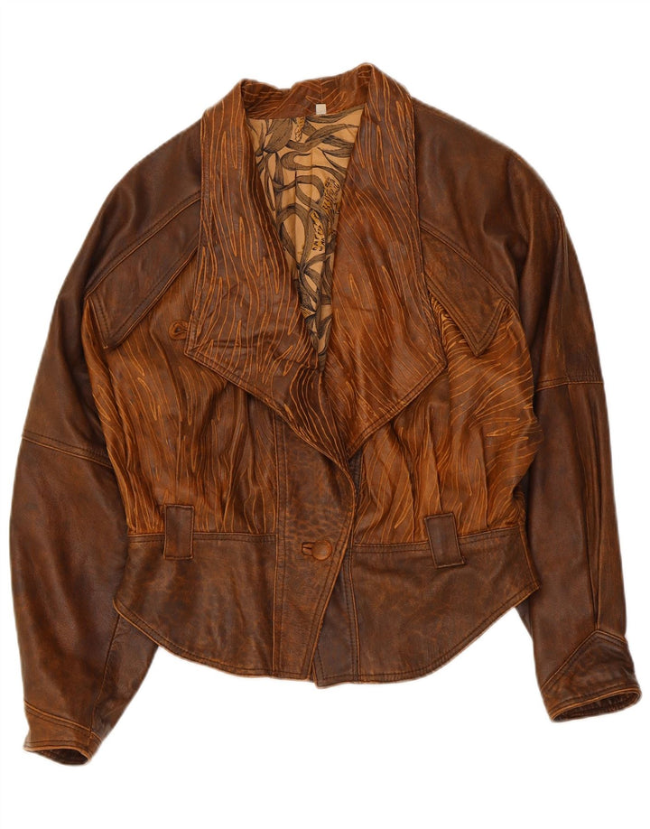 Vintage Damen Bomber Lederjacke IT 44 Mittelbraun Tie Dye Biker