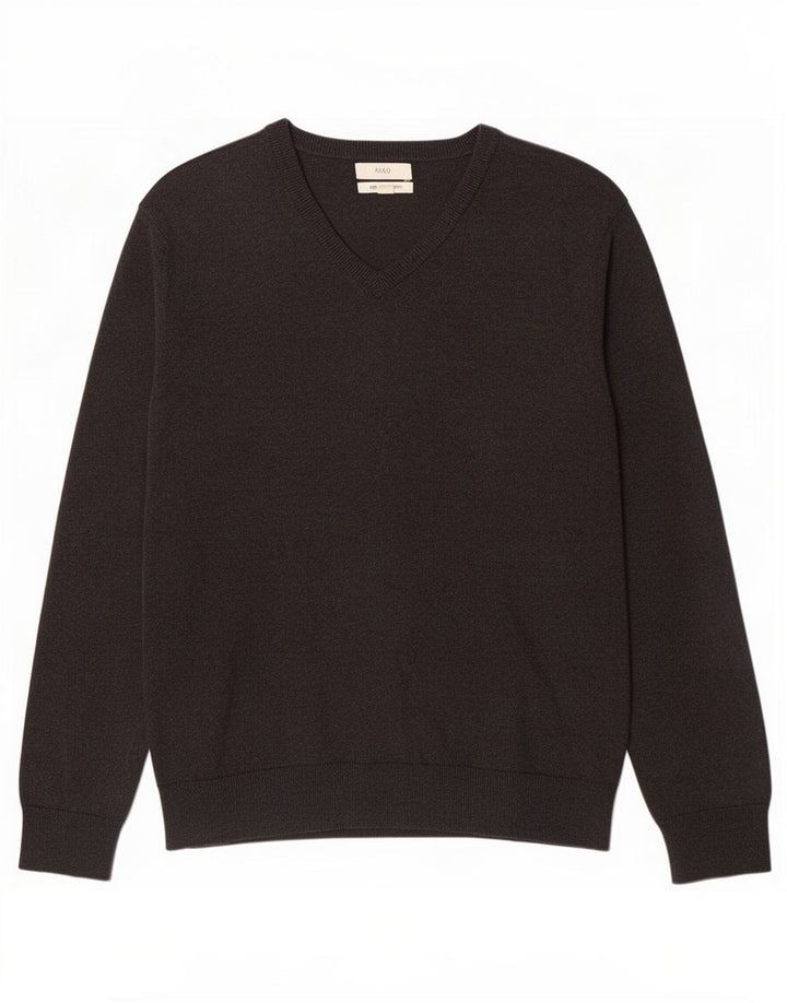 Marks & Spencer Herren-Pullover mit V-Ausschnitt, XL, graue Baumwolle